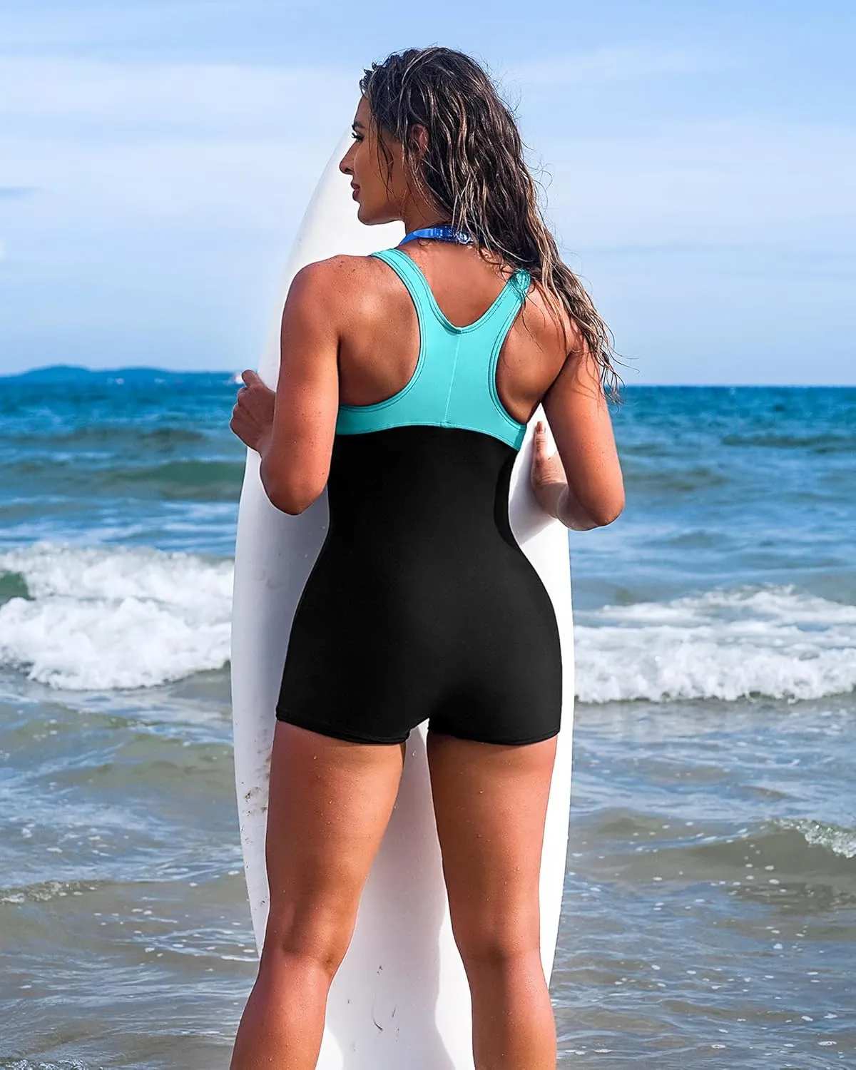 CharmLeaks Womens Boyleg Racerback One Piece Swimsuit Athletic Full Coverage Swimwear Lap Swimming Suit