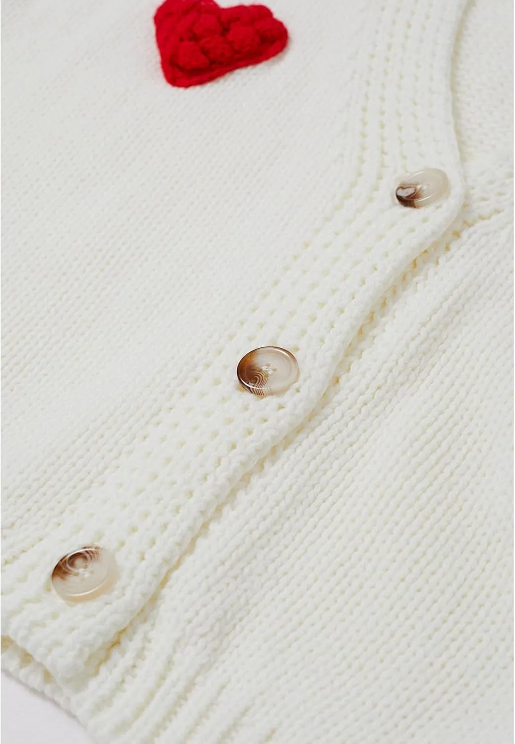 CHICWISH Women 3D Heart Open Front Cardigan Sweaters V-Neck Casual Button-Up Long Sleeve Cropped Knit Cardigan