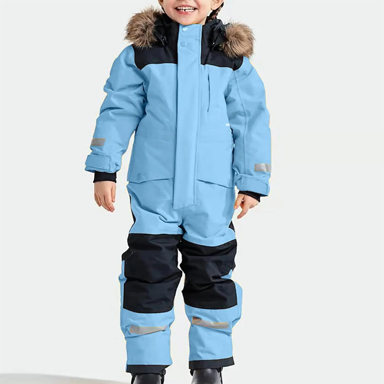 Children Boy Girl Padded Jacket Overalls Hoodies Outerwear for Kid Thick Warm Fuzzy Hooded Padded Jacket