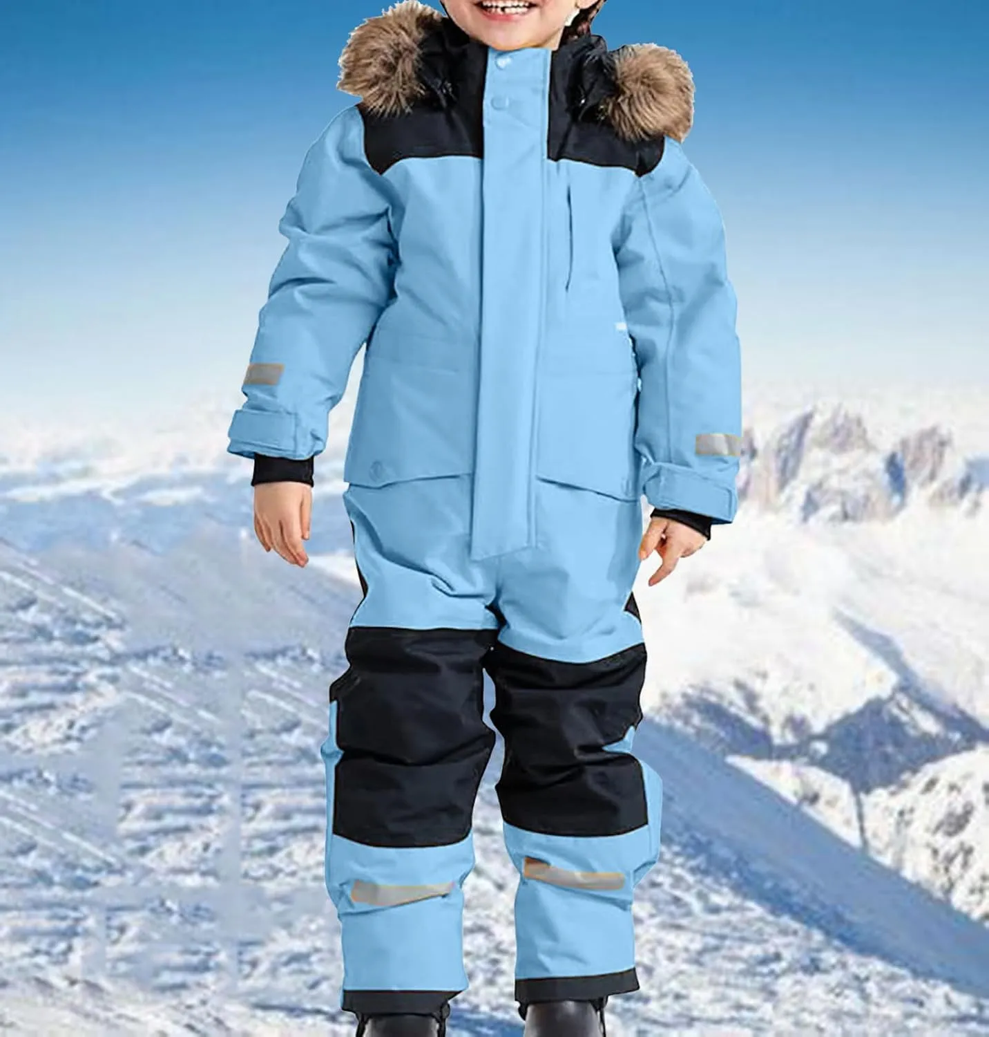 Children Boy Girl Padded Jacket Overalls Hoodies Outerwear for Kid Thick Warm Fuzzy Hooded Padded Jacket