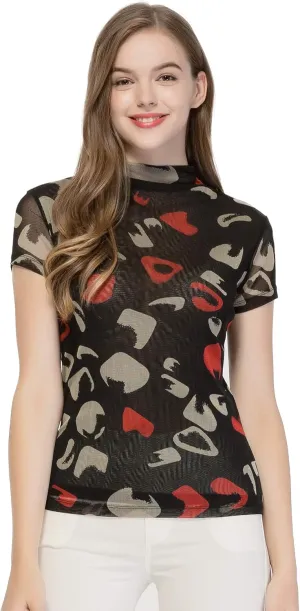 CLC Women's Mulberry Silk Printed T-Shirt Short Sleeve Mesh Shirt