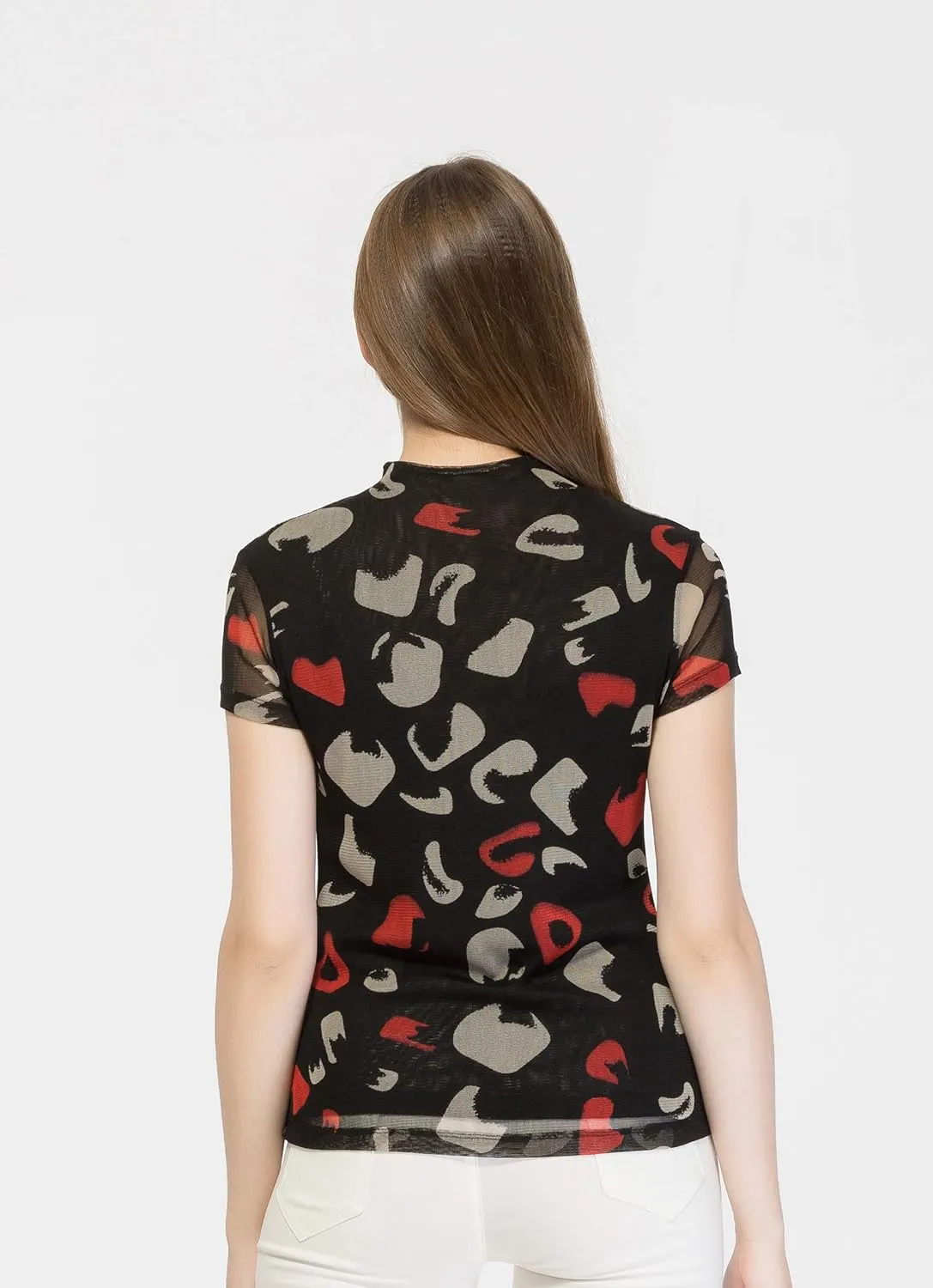CLC Women's Mulberry Silk Printed T-Shirt Short Sleeve Mesh Shirt
