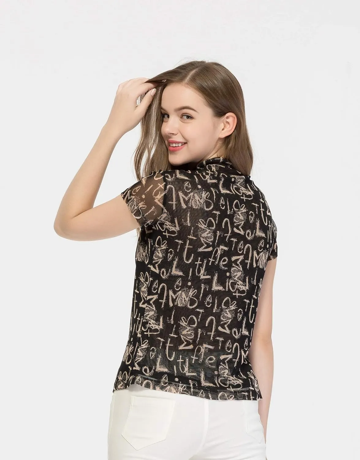 CLC Women's Mulberry Silk Printed T-Shirt Short Sleeve Mesh Shirt
