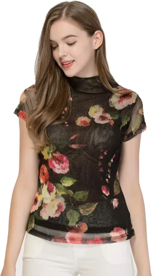 CLC Women's Mulberry Silk Printed T-Shirt Short Sleeve Mesh Shirt