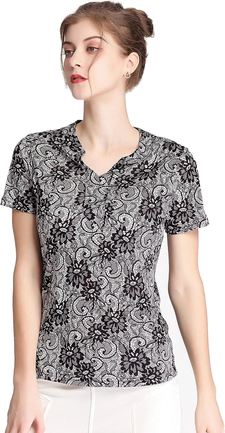 CLC Women's Mulberry Silk Printed T-Shirt Short Sleeve Shirt