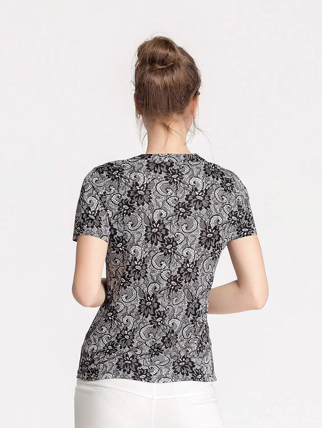 CLC Women's Mulberry Silk Printed T-Shirt Short Sleeve Shirt