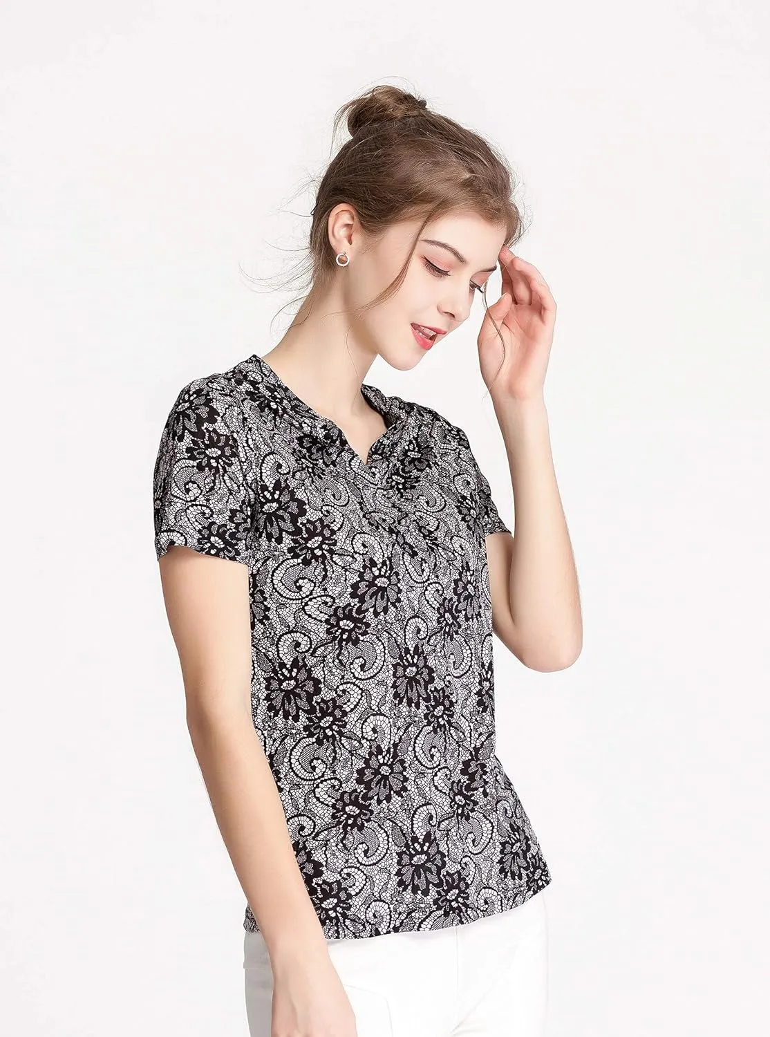 CLC Women's Mulberry Silk Printed T-Shirt Short Sleeve Shirt