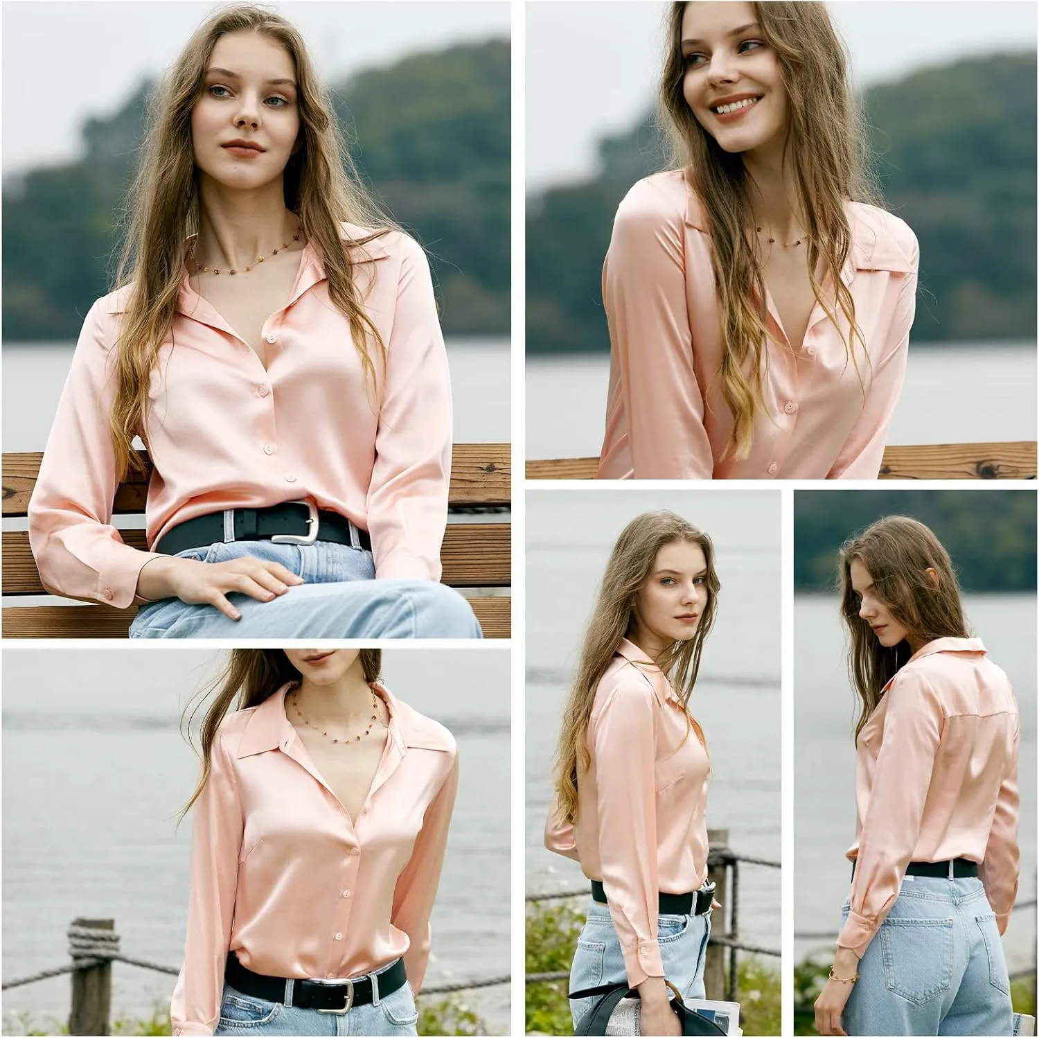 COLD POSH Silk Blouses for Women Elegant Tops Summer Spring Shirts Mulberry Silk Button Down Shirt