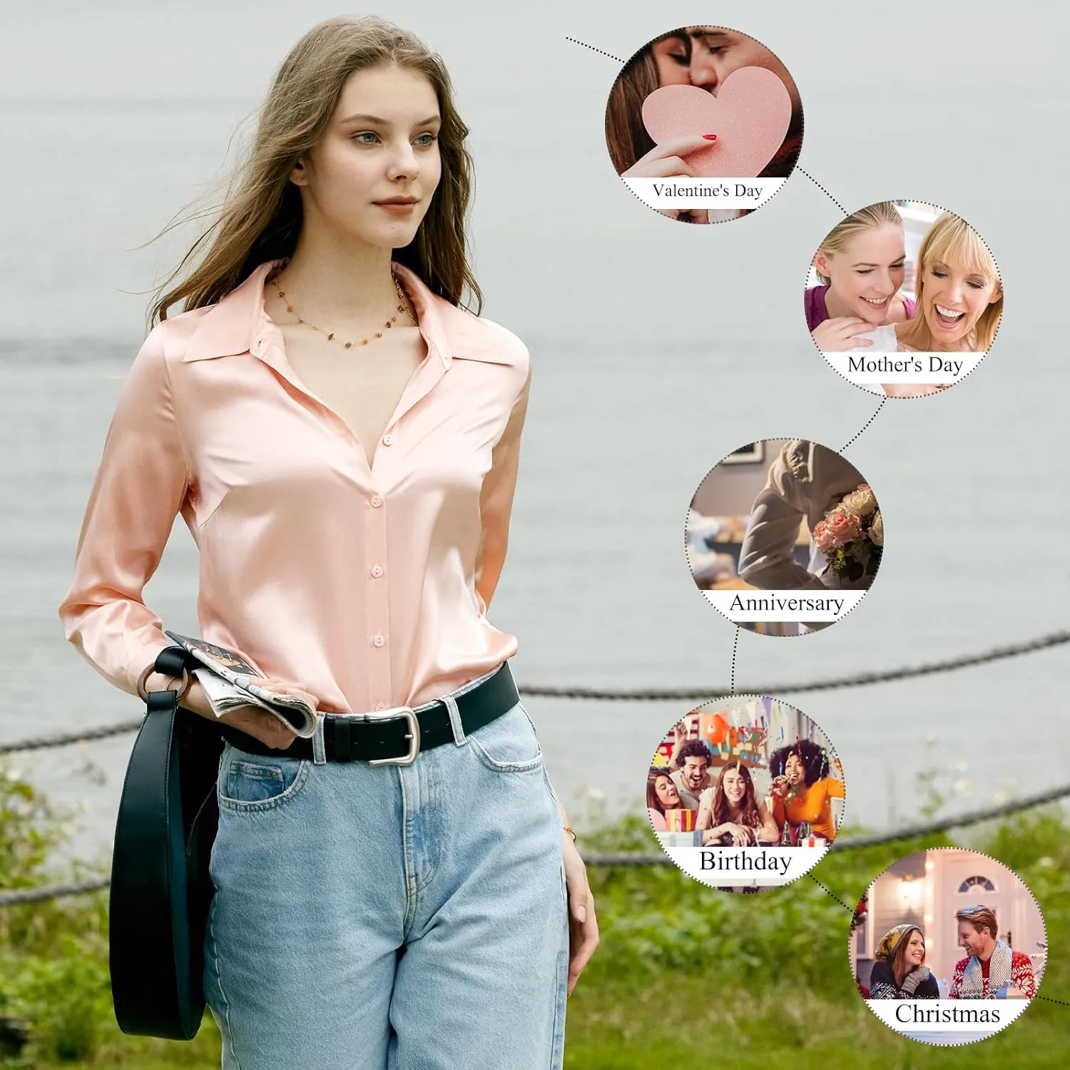 COLD POSH Silk Blouses for Women Elegant Tops Summer Spring Shirts Mulberry Silk Button Down Shirt
