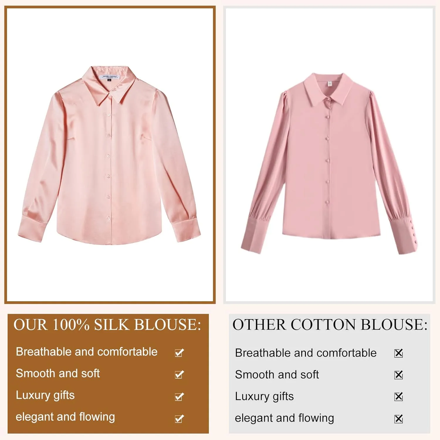 COLD POSH Silk Blouses for Women Elegant Tops Summer Spring Shirts Mulberry Silk Button Down Shirt