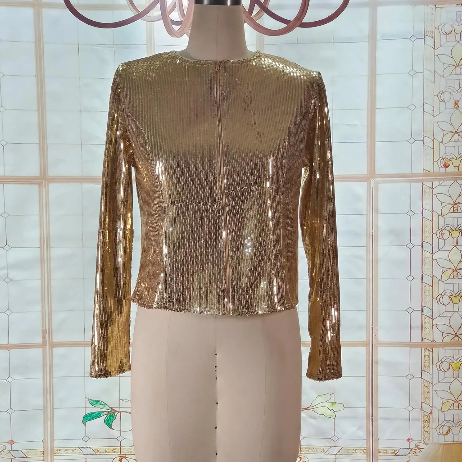 Cololura Women Casual Open Front Sequin Jackets Cardigan Glitter Long Sleeve Short Coats Crop Blazer