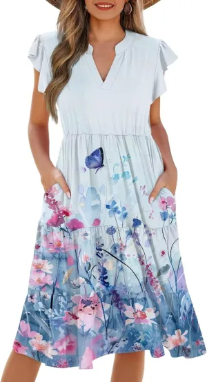 Coloranimal Summer Dresses for Women 2024 Maxi Dress Sundresses Breathable Beach Dress Womens Dresses Short Sleeve Midi Dress