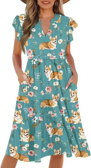 Coloranimal Summer Dresses for Women 2024 Maxi Dress Sundresses Breathable Beach Dress Womens Dresses Short Sleeve Midi Dress