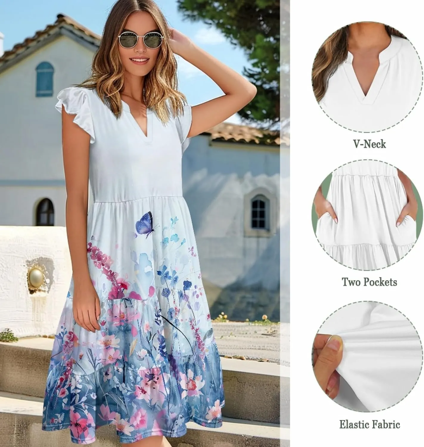 Coloranimal Summer Dresses for Women 2024 Maxi Dress Sundresses Breathable Beach Dress Womens Dresses Short Sleeve Midi Dress