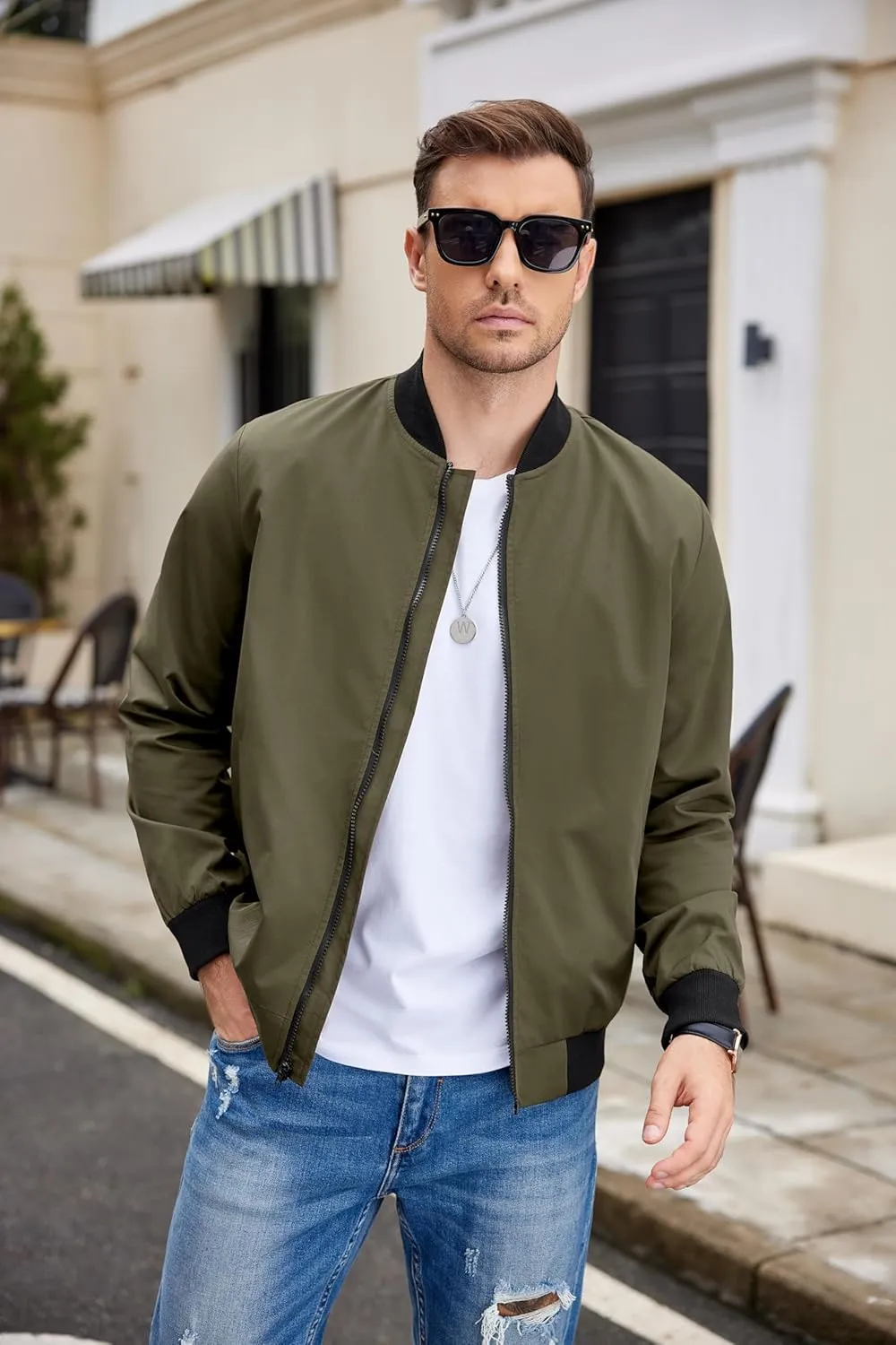 COOFANDY Men Bomber Jacket Lightweight Windbreaker Jackets Casual Softshell Flight Fashion Winter Fall Coat with Pocket