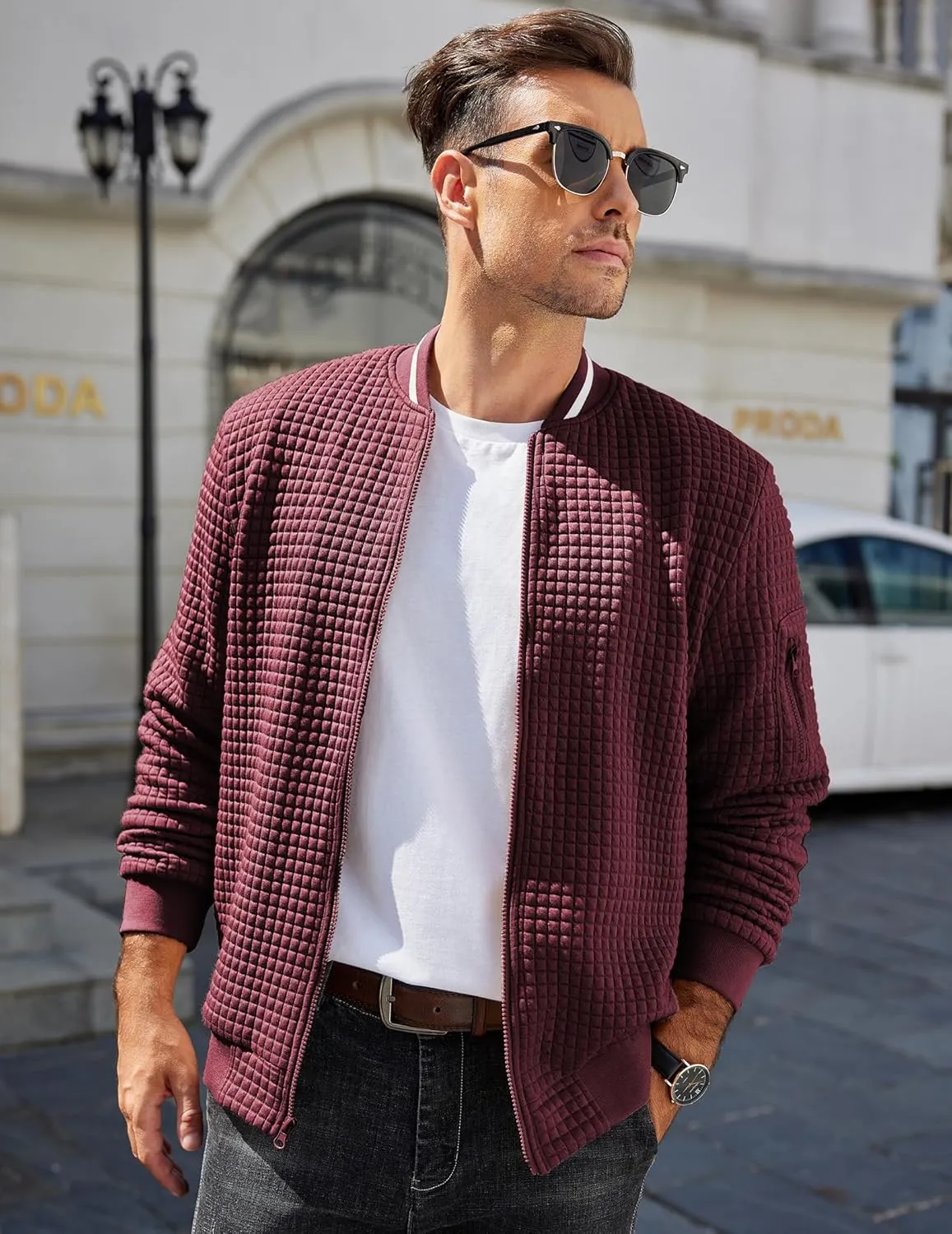 COOFANDY Mens Casual Jackets Lightweight Fall Bomber Jacket Full Zip Knit Sweater Jacket Varsity Coat