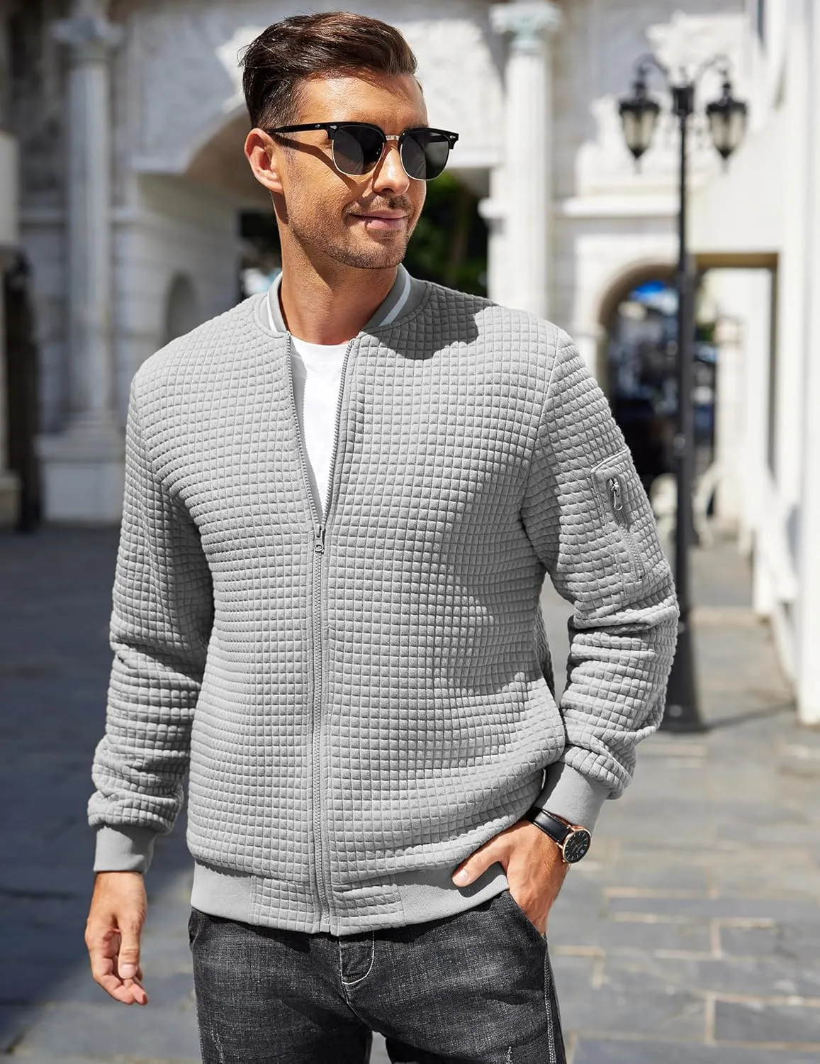 COOFANDY Mens Casual Jackets Lightweight Fall Bomber Jacket Full Zip Knit Sweater Jacket Varsity Coat