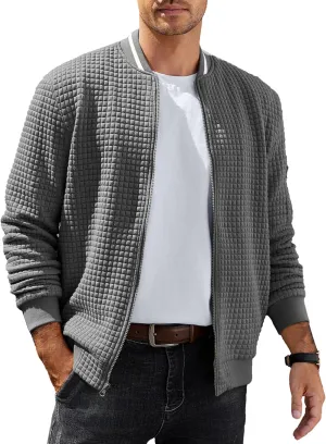COOFANDY Mens Casual Jackets Lightweight Fall Bomber Jacket Full Zip Knit Sweater Jacket Varsity Coat