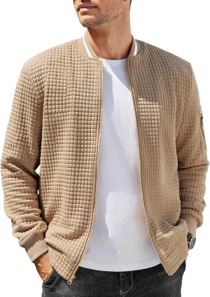 COOFANDY Mens Casual Jackets Lightweight Fall Bomber Jacket Full Zip Knit Sweater Jacket Varsity Coat
