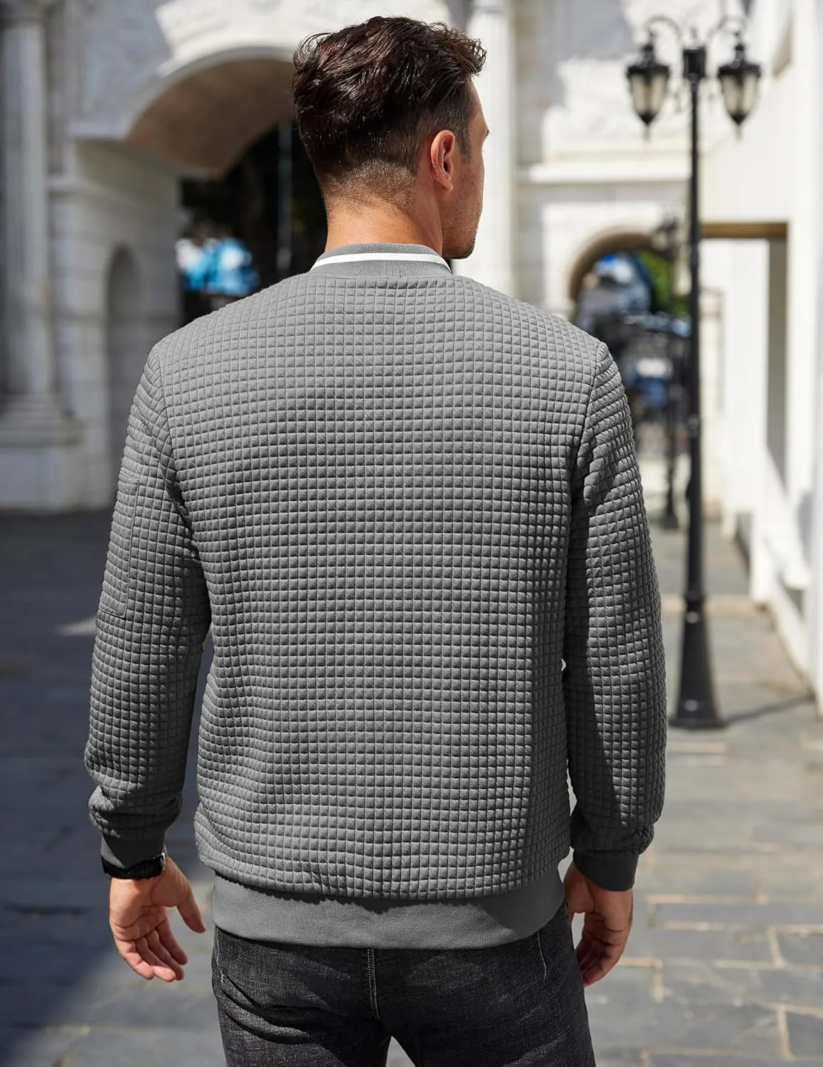 COOFANDY Mens Casual Jackets Lightweight Fall Bomber Jacket Full Zip Knit Sweater Jacket Varsity Coat