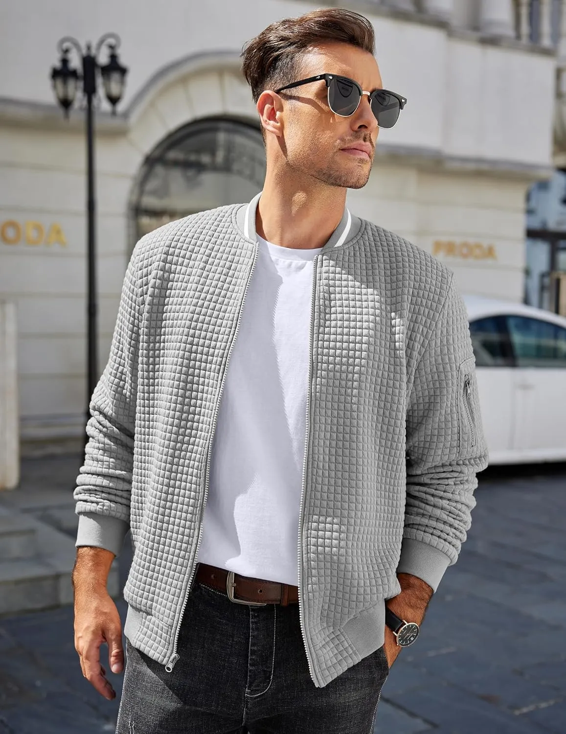 COOFANDY Mens Casual Jackets Lightweight Fall Bomber Jacket Full Zip Knit Sweater Jacket Varsity Coat