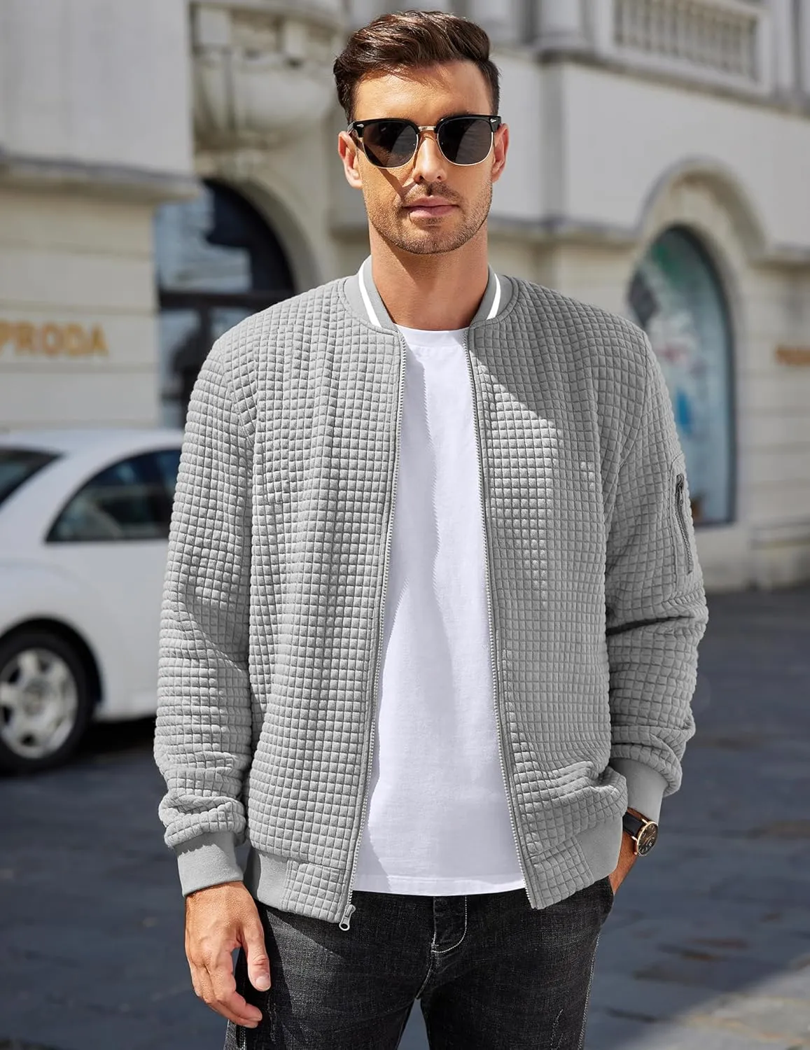 COOFANDY Mens Casual Jackets Lightweight Fall Bomber Jacket Full Zip Knit Sweater Jacket Varsity Coat