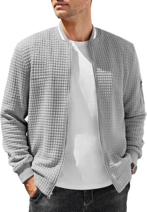 COOFANDY Mens Casual Jackets Lightweight Fall Bomber Jacket Full Zip Knit Sweater Jacket Varsity Coat
