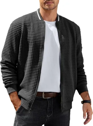 COOFANDY Mens Casual Jackets Lightweight Fall Bomber Jacket Full Zip Knit Sweater Jacket Varsity Coat