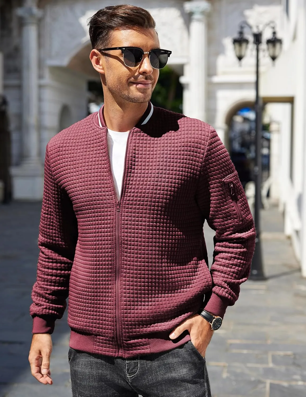 COOFANDY Mens Casual Jackets Lightweight Fall Bomber Jacket Full Zip Knit Sweater Jacket Varsity Coat