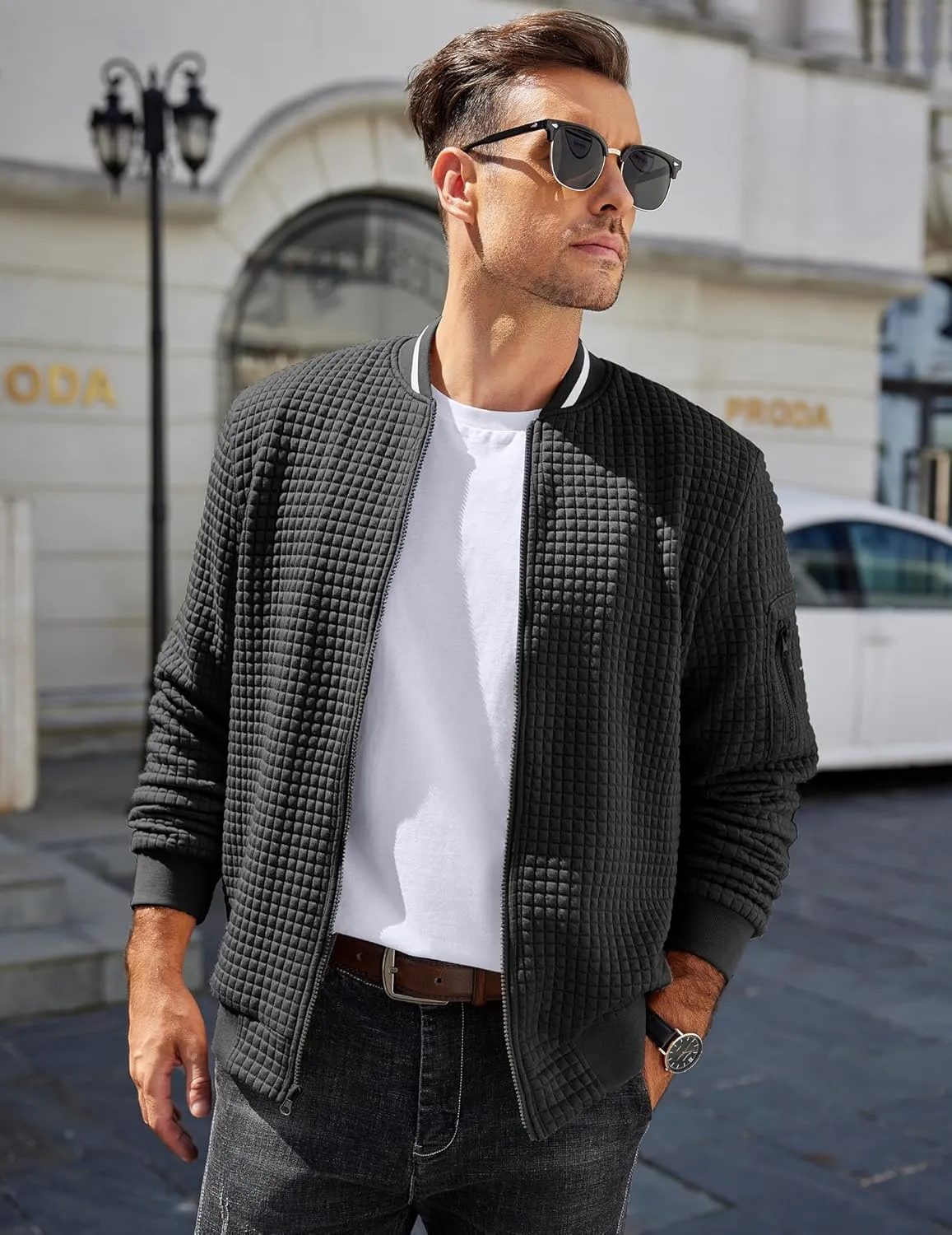 COOFANDY Mens Casual Jackets Lightweight Fall Bomber Jacket Full Zip Knit Sweater Jacket Varsity Coat