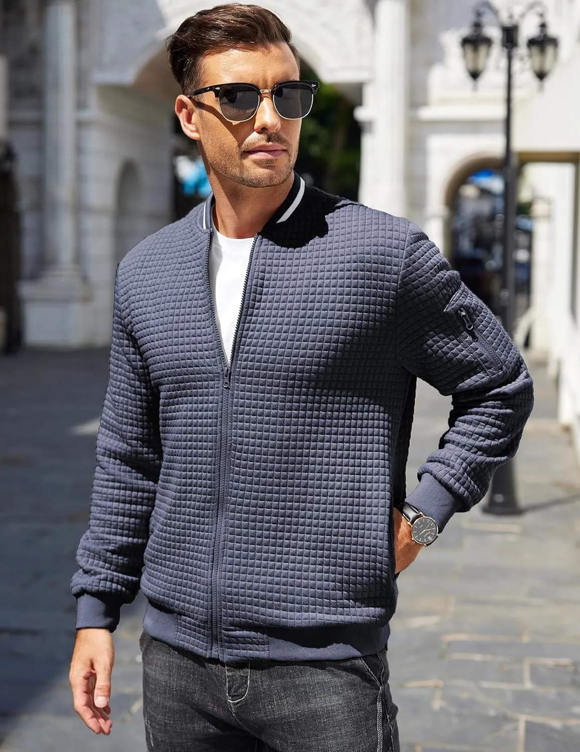 COOFANDY Mens Casual Jackets Lightweight Fall Bomber Jacket Full Zip Knit Sweater Jacket Varsity Coat