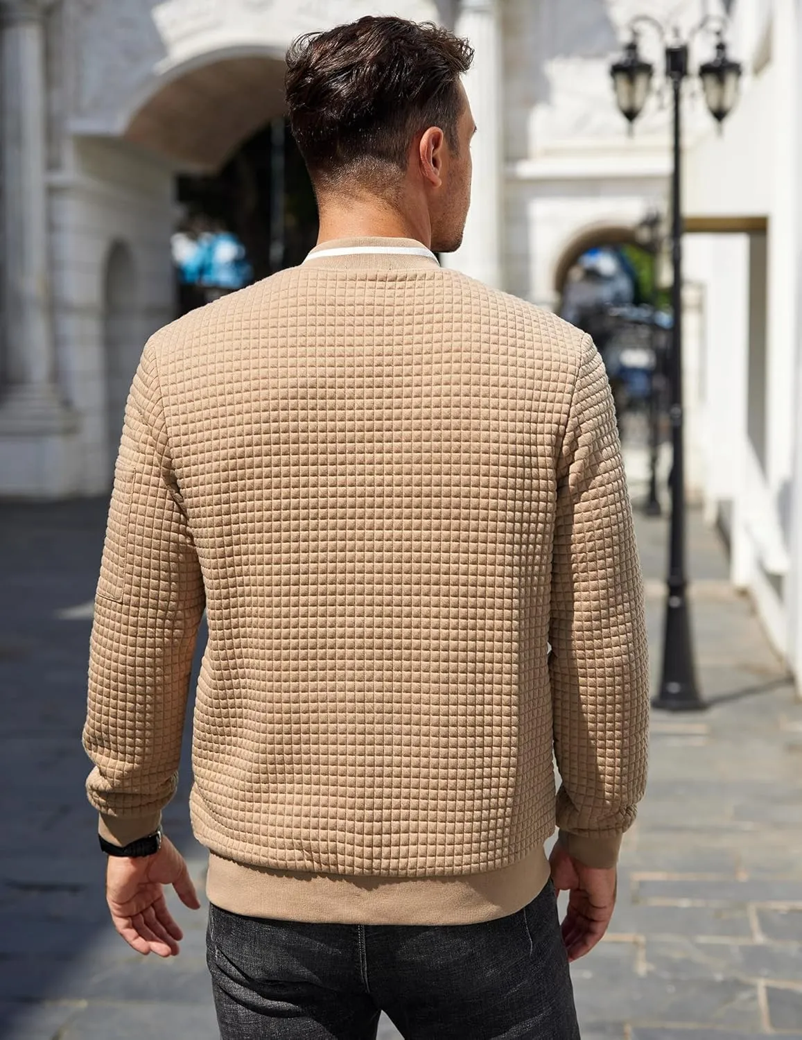 COOFANDY Mens Casual Jackets Lightweight Fall Bomber Jacket Full Zip Knit Sweater Jacket Varsity Coat