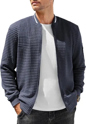 COOFANDY Mens Casual Jackets Lightweight Fall Bomber Jacket Full Zip Knit Sweater Jacket Varsity Coat