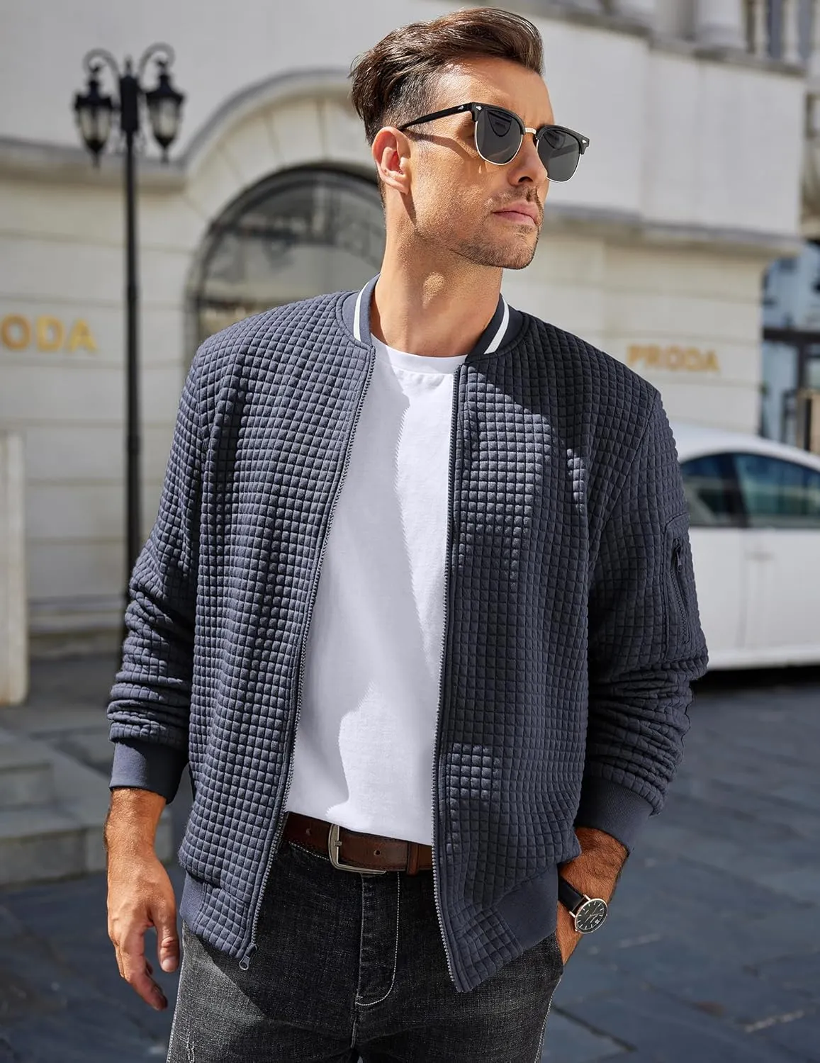 COOFANDY Mens Casual Jackets Lightweight Fall Bomber Jacket Full Zip Knit Sweater Jacket Varsity Coat