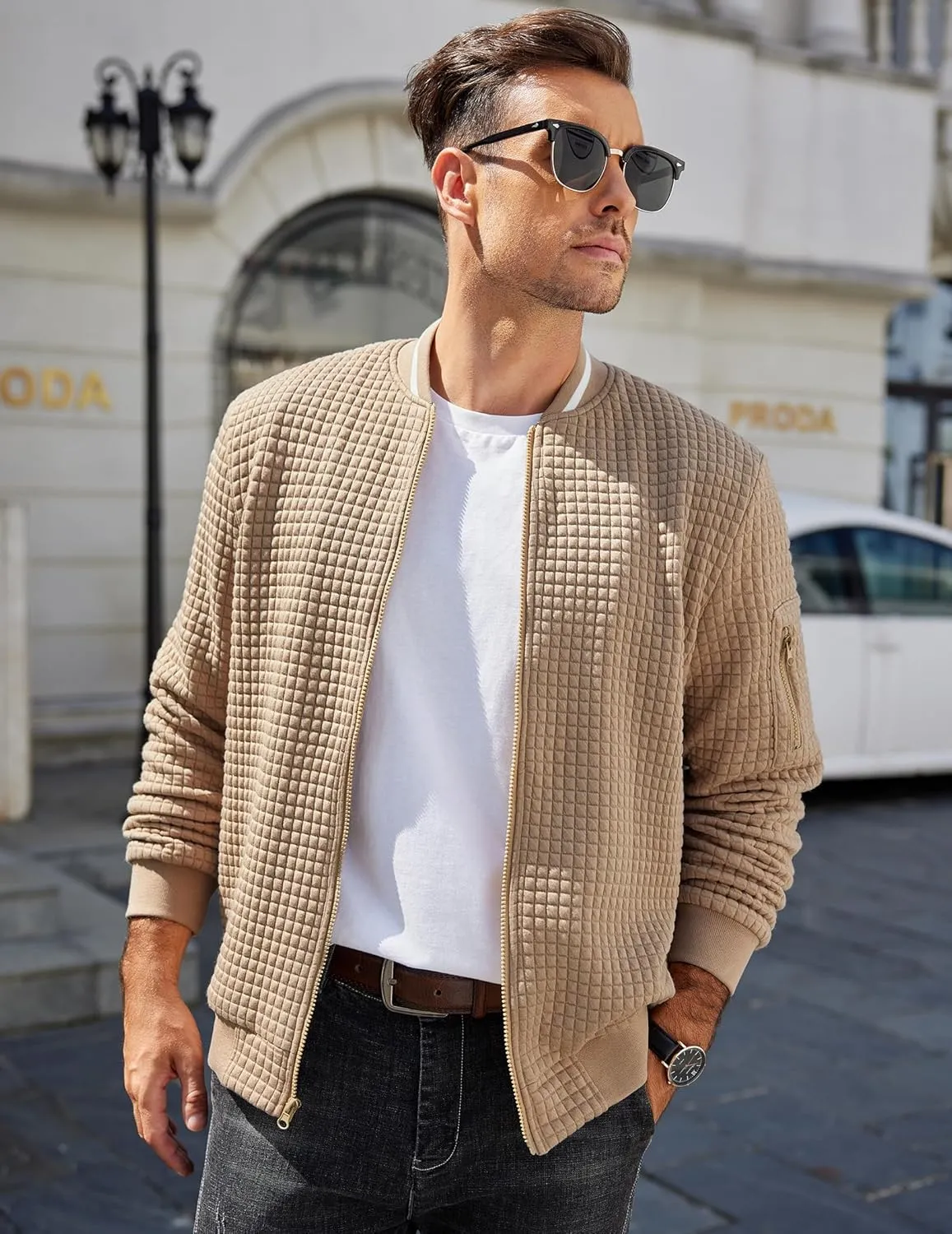 COOFANDY Mens Casual Jackets Lightweight Fall Bomber Jacket Full Zip Knit Sweater Jacket Varsity Coat