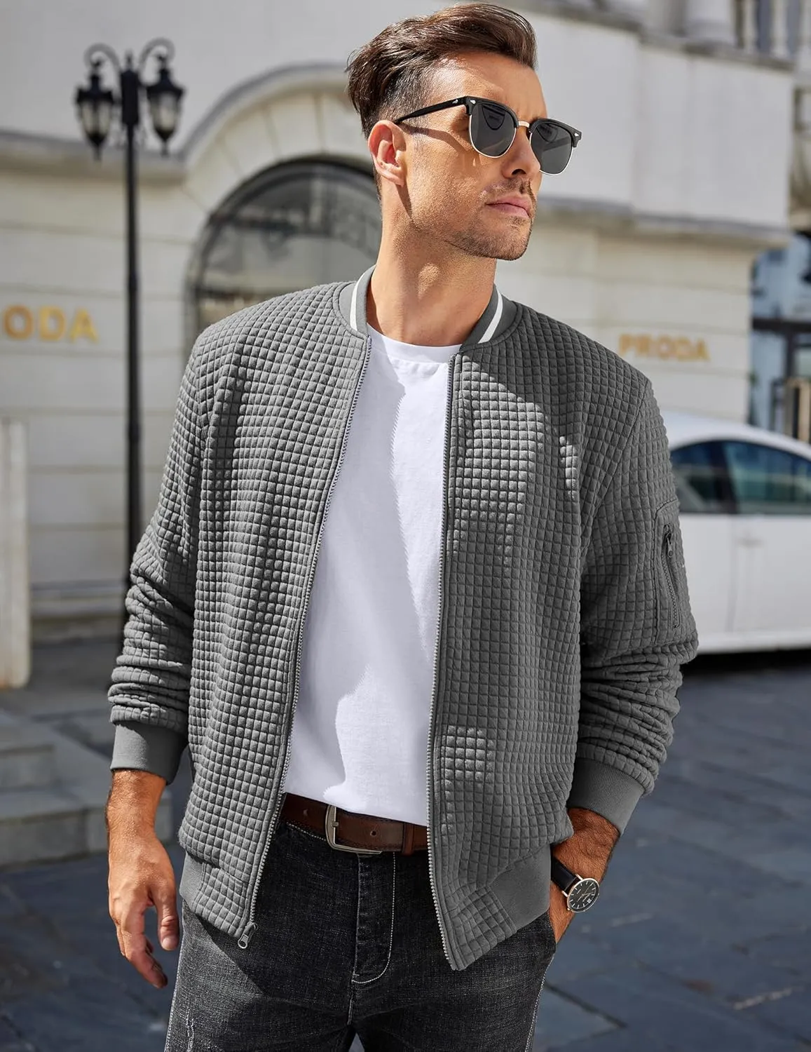 COOFANDY Mens Casual Jackets Lightweight Fall Bomber Jacket Full Zip Knit Sweater Jacket Varsity Coat