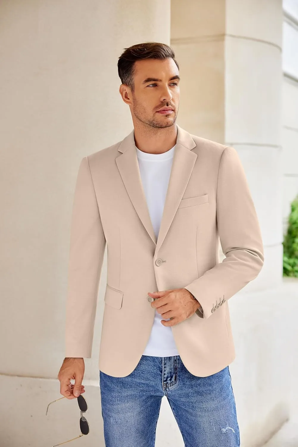 COOFANDY Men's Casual Knit Blazer Stretch Slim Fit Sport Coat Two Button Lightweight Suit Jackets