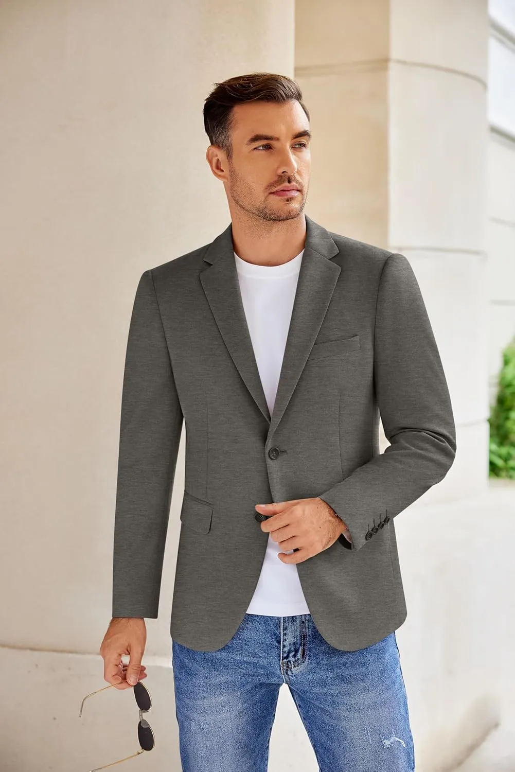 COOFANDY Men's Casual Knit Blazer Stretch Slim Fit Sport Coat Two Button Lightweight Suit Jackets