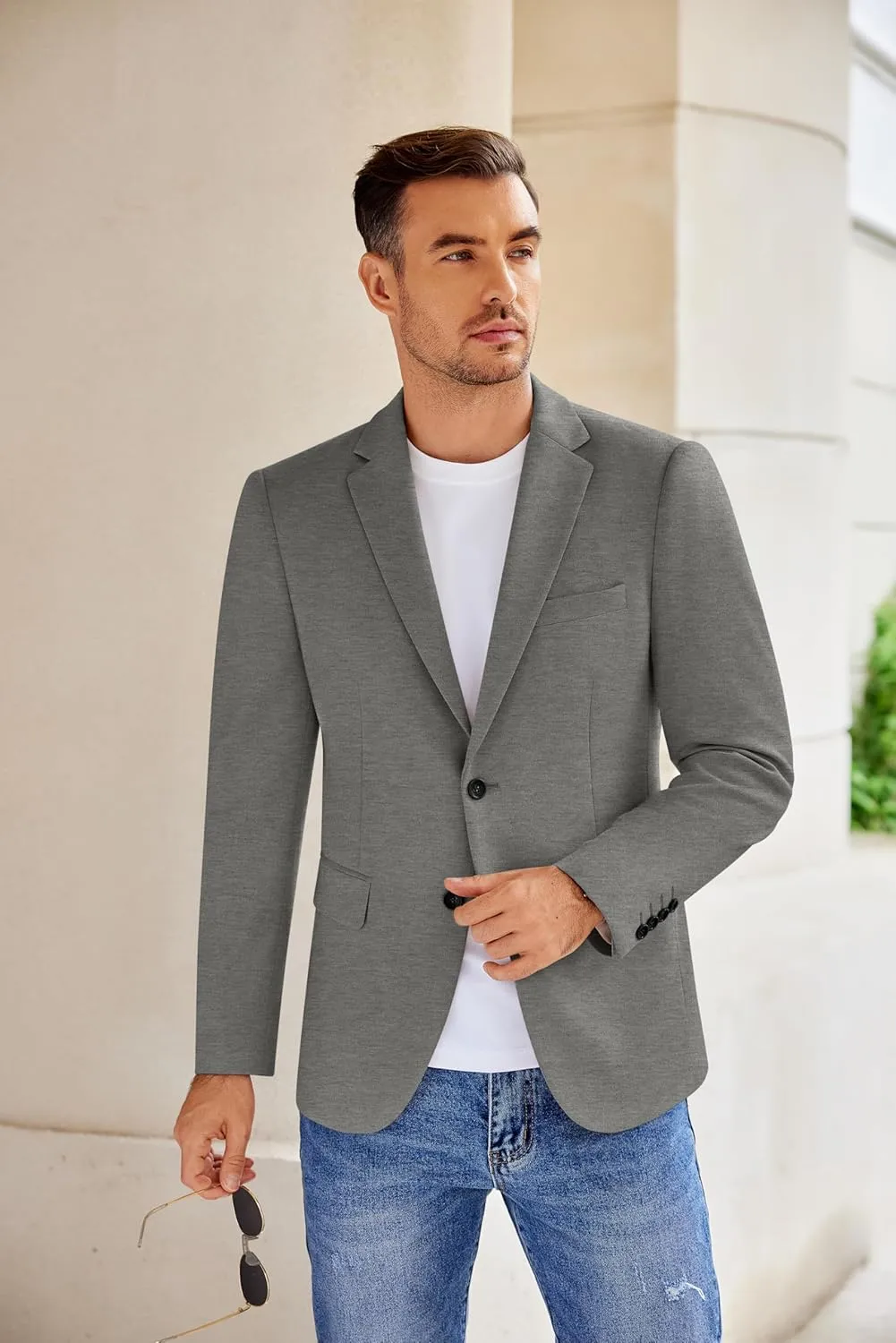 COOFANDY Men's Casual Knit Blazer Stretch Slim Fit Sport Coat Two Button Lightweight Suit Jackets