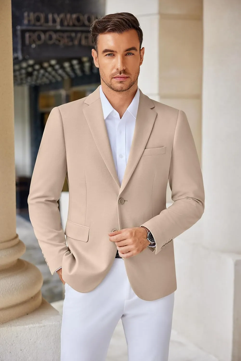 COOFANDY Men's Casual Knit Blazer Stretch Slim Fit Sport Coat Two Button Lightweight Suit Jackets