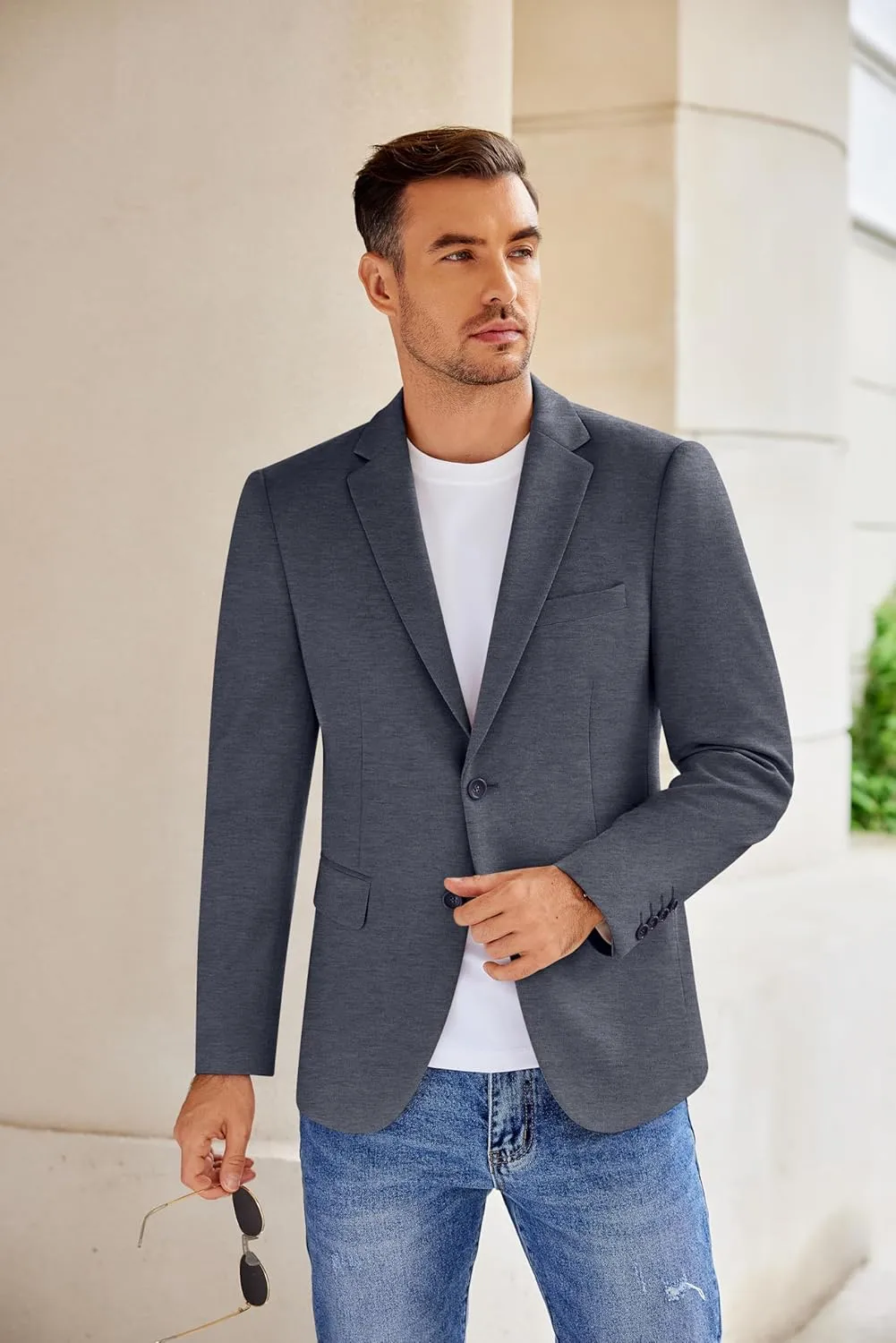 COOFANDY Men's Casual Knit Blazer Stretch Slim Fit Sport Coat Two Button Lightweight Suit Jackets
