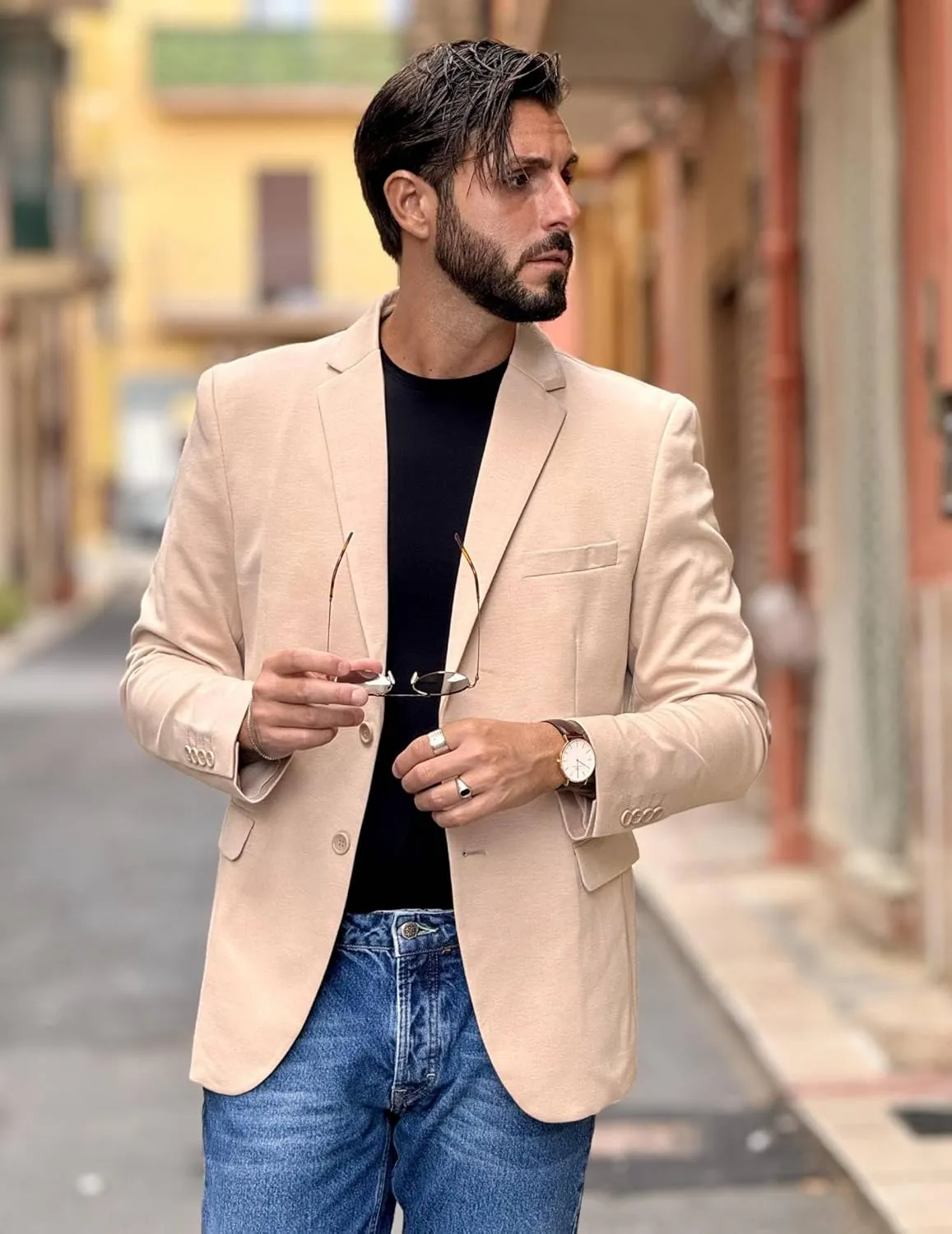 COOFANDY Men's Casual Knit Blazer Stretch Slim Fit Sport Coat Two Button Lightweight Suit Jackets