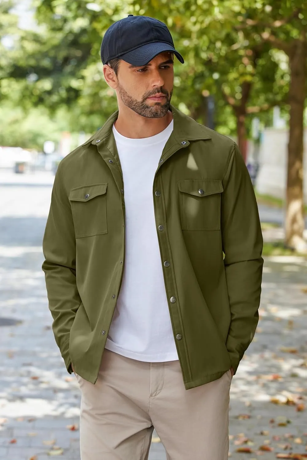 COOFANDY Men's Casual Lightweight Shirt Jacket Work Shacket Jackets Military Button Down Overshirt With Flap Pockets