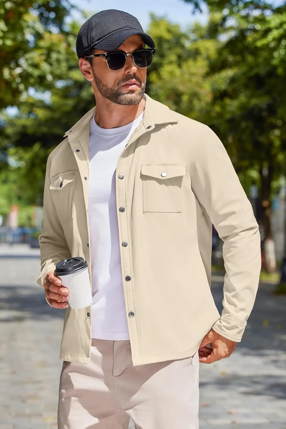 COOFANDY Men's Casual Lightweight Shirt Jacket Work Shacket Jackets Military Button Down Overshirt With Flap Pockets