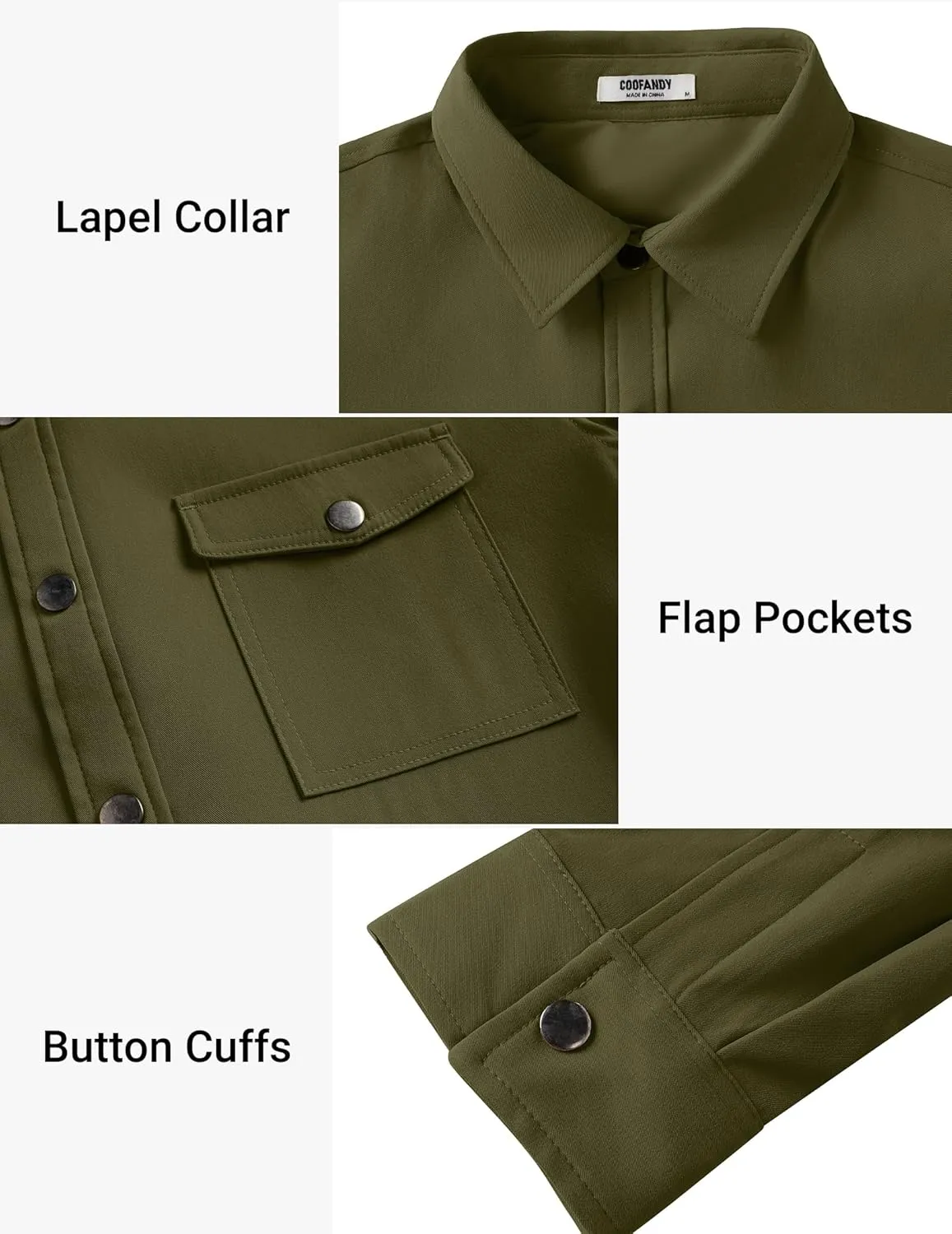 COOFANDY Men's Casual Lightweight Shirt Jacket Work Shacket Jackets Military Button Down Overshirt With Flap Pockets