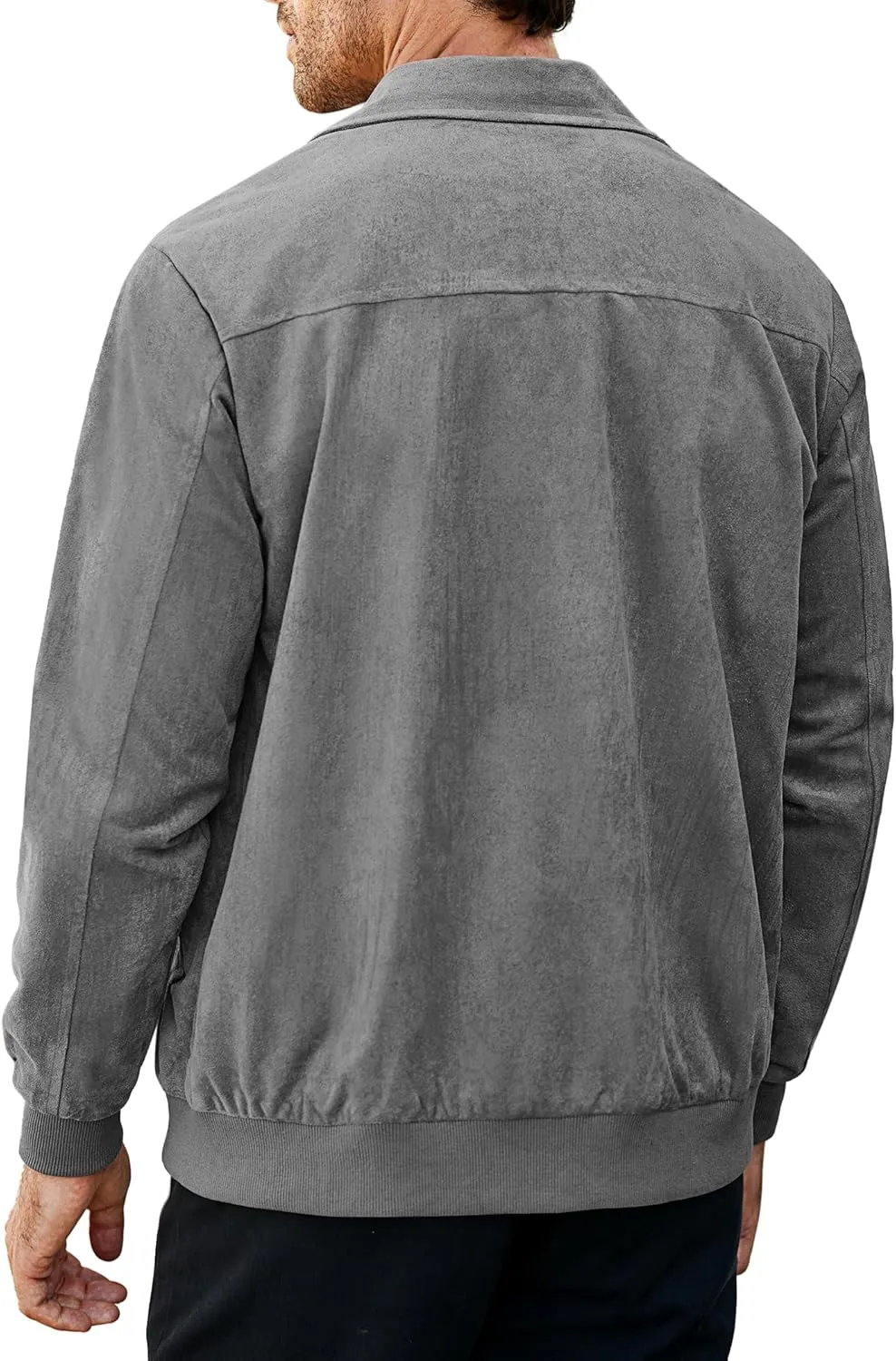 COOFANDY Men's Casual Suede Bomber Jacket Lightweight Full Zip Up Jackets Vintage Faux Leather Jacket