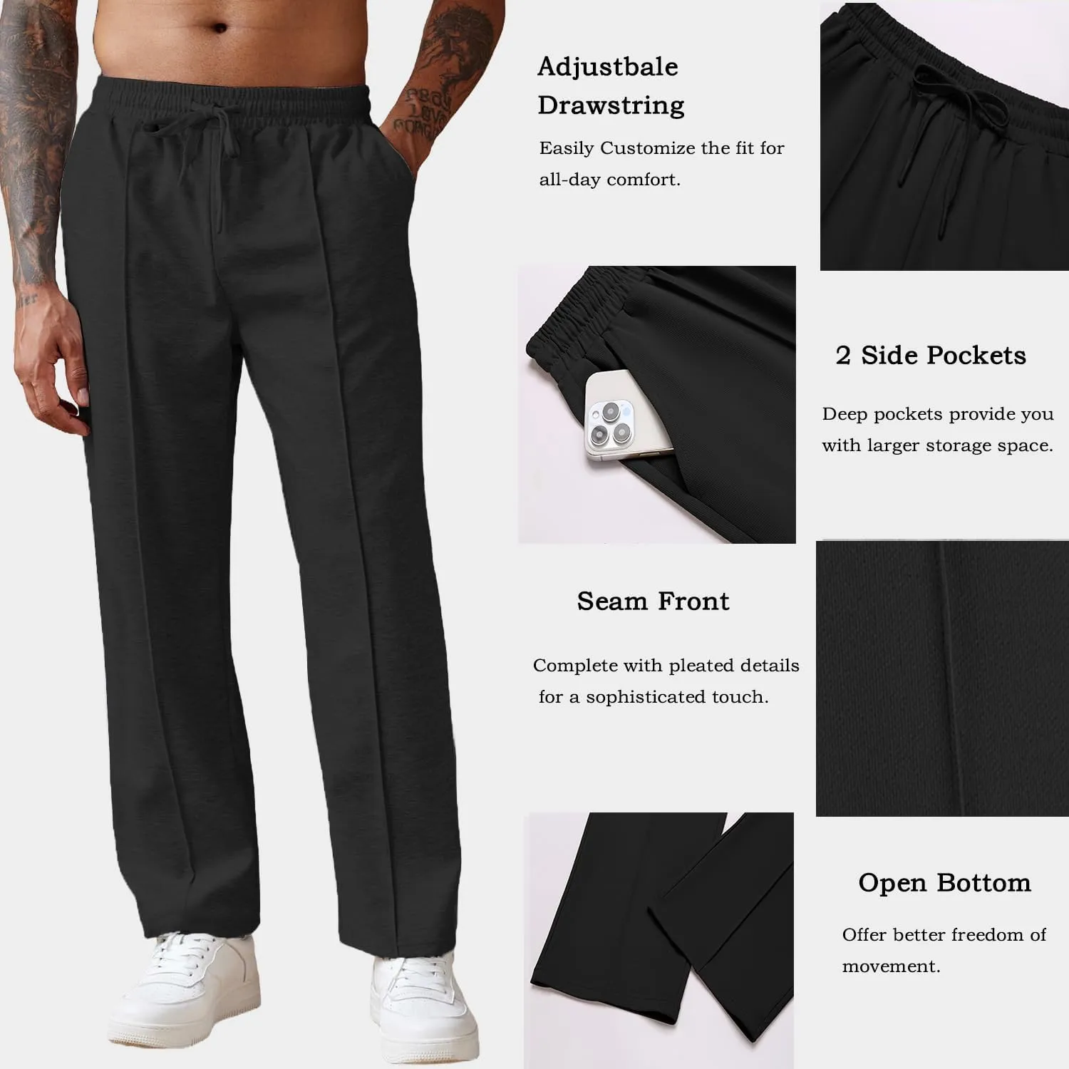 COOFANDY Men's Knit Sweatpants Lightweight Open Bottom Casual Pants Drawstring Jogger Yoga Pants with Pockets
