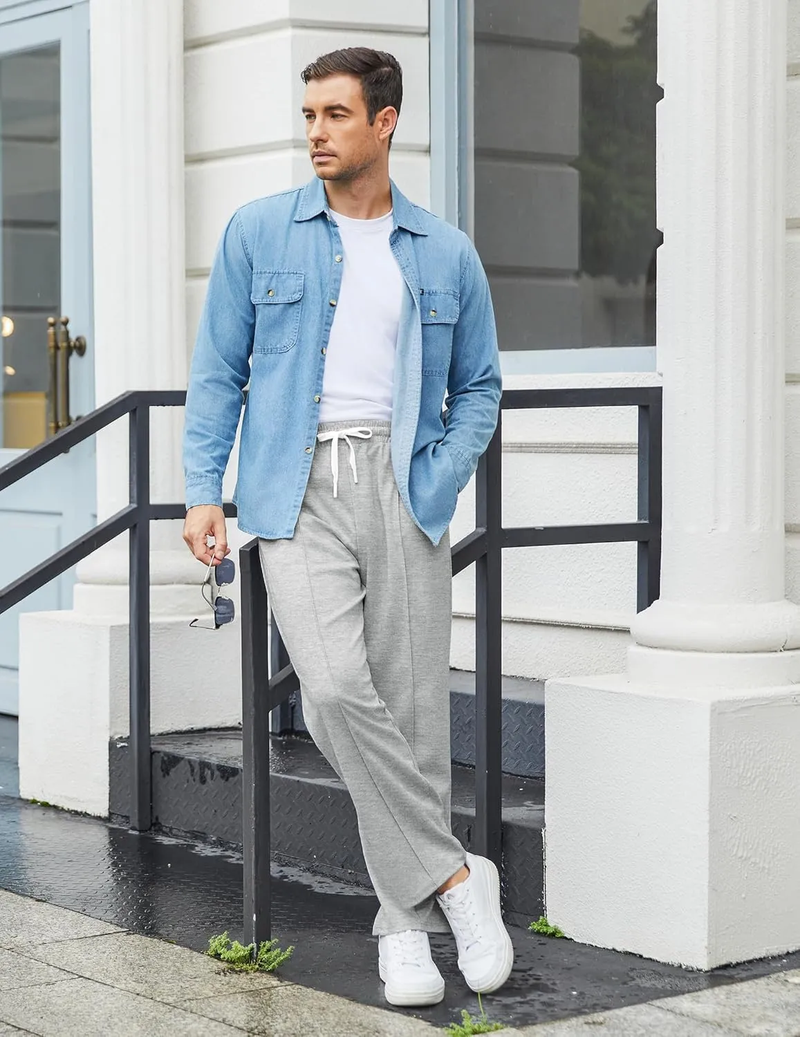 COOFANDY Men's Knit Sweatpants Lightweight Open Bottom Casual Pants Drawstring Jogger Yoga Pants with Pockets