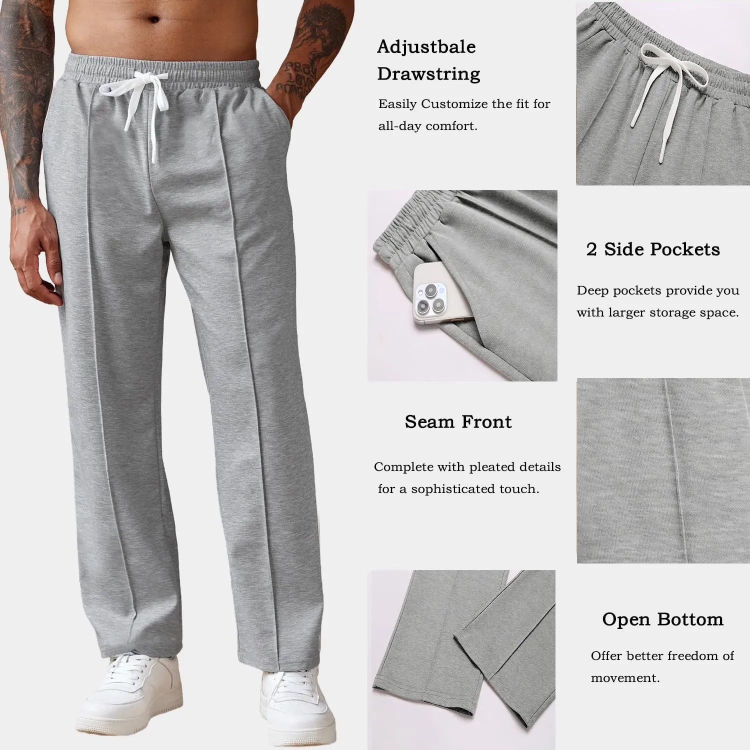 COOFANDY Men's Knit Sweatpants Lightweight Open Bottom Casual Pants Drawstring Jogger Yoga Pants with Pockets