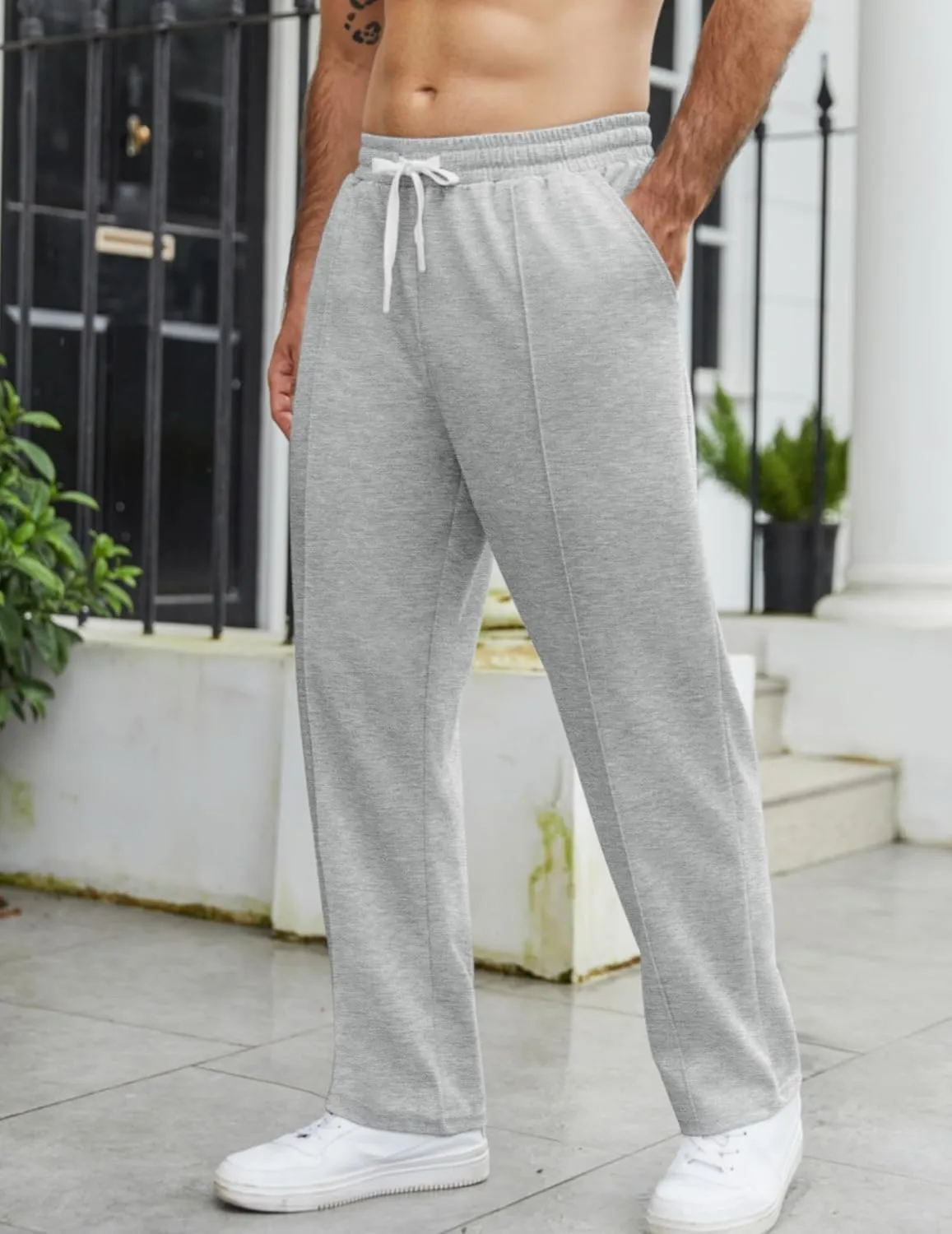 COOFANDY Men's Knit Sweatpants Lightweight Open Bottom Casual Pants Drawstring Jogger Yoga Pants with Pockets
